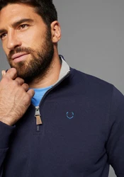 DELMAO Sweatshirt mit Henley Kragen und Seitentaschen Dunkelblau/Blau