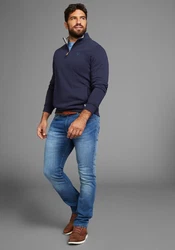 DELMAO Sweatshirt mit Henley Kragen und Seitentaschen Dunkelblau/Blau