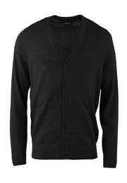 Strickjacke Cardigan - Merino - Casual Fit - Einfarbig - Schwarz (1-tlg)