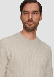 s.Oliver BLACK LABEL Strickpullover  aus Wollmix mit Zopfmuster Khaki/Beige
