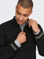 ONLY & SONS Strickpullover Stehkragen Regular Fit Langarm (7954) Schwarz (7954)