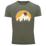 Neverless Print-Shirt Herren Vintage Shirt Natural Badge Logo Wandern Outdoor Fashion Dunkelgrün/Grün/Türkis