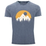 Neverless Print-Shirt Herren Vintage Shirt Natural Badge Logo Wandern Outdoor Fashion Blau/Dunkelblau/Grau