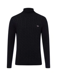 Gant Strickpullover COTTON CABLE TURTLE NECK Schwarz/Dunkelblau/Hellblau