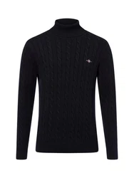 Gant Strickpullover COTTON CABLE TURTLE NECK Schwarz/Dunkelblau/Hellblau