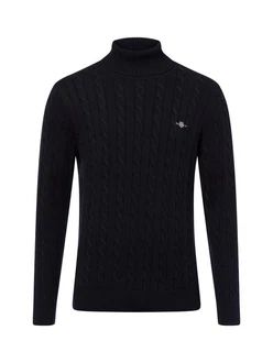 Gant Strickpullover COTTON CABLE TURTLE NECK Schwarz/Dunkelblau/Hellblau