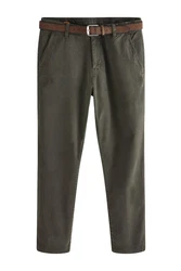 Next Stoffhose Slim Fit Chinohose mit Gürtel Khaki/Dunkelgrün
