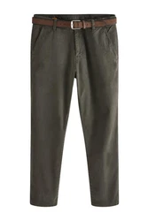 Next Stoffhose Slim Fit Chinohose mit Gürtel Khaki/Dunkelgrün