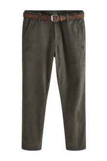 Next Stoffhose Slim Fit Chinohose mit Gürtel Khaki/Dunkelgrün