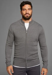 H.I.S Jacquardstrickjacke mit Reißverschluss Dunkelgrau/Hellgrau/Grau