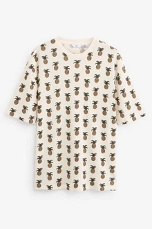 Next T-Shirt mit Hokusai-Motiv Beige/Braun