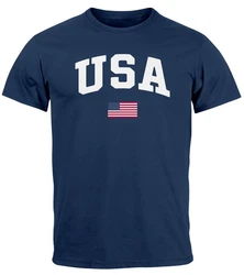 Neverless Print-Shirt Herren T-Shirt USA Schriftzug College Retro US Flagge Amerika Fashion Blau/Dunkelblau