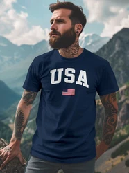 Neverless Print-Shirt Herren T-Shirt USA Schriftzug College Retro US Flagge Amerika Fashion Blau/Dunkelblau