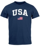 Neverless Print-Shirt Herren T-Shirt USA Schriftzug College Retro US Flagge Amerika Fashion Blau/Dunkelblau