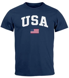 Neverless Print-Shirt Herren T-Shirt USA Schriftzug College Retro US Flagge Amerika Fashion Blau/Dunkelblau
