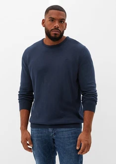 s.Oliver Strickpullover aus Feinstrick Logo Dunkelblau