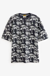 Next T-Shirt mit Hokusai-Motiv Schwarz/Blau/Weiß/Dunkelblau
