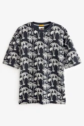 Next T-Shirt mit Hokusai-Motiv Schwarz/Blau/Weiß/Dunkelblau