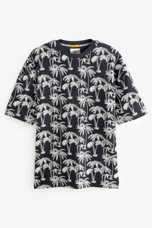 Next T-Shirt mit Hokusai-Motiv Schwarz/Blau/Weiß/Dunkelblau