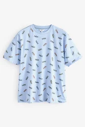 Next T-Shirt mit Hokusai-Motiv Hellblau/Blau