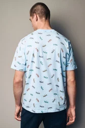 Next T-Shirt mit Hokusai-Motiv Hellblau/Blau
