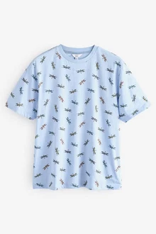 Next T-Shirt mit Hokusai-Motiv Hellblau/Blau