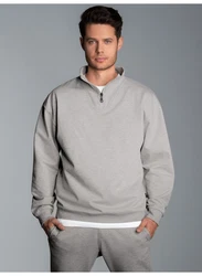 Trigema Sweatshirt Troyer Grau/Hellgrau/Braun