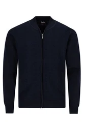 Hajo Strickjacke H Made in Italy Blouson Zweitonwaffel marine