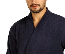 Comte Herrenbademantel Kimono-Kragen Dunkelblau/Schwarz