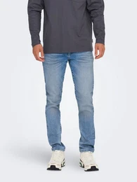 Slim-fit-Jeans Herren Slim Fit Jeans helle Waschung niedrige Taille 7901 in Blau