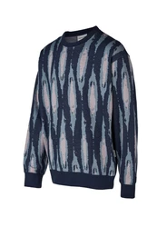 Cleptomanicx Strickpullover Boxy Crewneck Scratch Crew blau (dunkelblau)/mehrfarbig