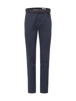 TOM TAILOR Denim Chinohose Strukturierte mit Gürtel Dunkelblau/Blau/Hellblau