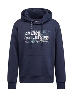 JACK & JONES Sweatshirt JCOOUTDOOR LOGO SWEAT HOOD SN Dunkelblau/Hellblau