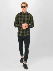 JACK & JONES Herren JJEGINGHAM Twill Shirt L/S NOOS Hemd Dunkelgrün/Grün