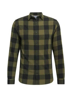 JACK & JONES Herren JJEGINGHAM Twill Shirt L/S NOOS Hemd Grün
