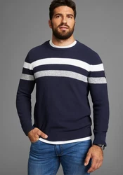 Man's World Rundhalspullover Dunkelblau/Blau/Hellblau