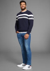 Man's World Rundhalspullover Dunkelblau/Blau/Hellblau