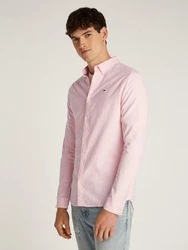 Tommy Jeans Hemd TJM Slim Stretch Oxford Shirt mit Flaglabel auf der Brust Rosa