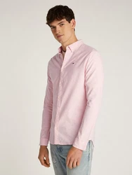 Tommy Jeans Hemd TJM Slim Stretch Oxford Shirt mit Flaglabel auf der Brust Rosa