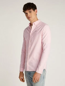Tommy Jeans Hemd TJM Slim Stretch Oxford Shirt mit Flaglabel auf der Brust Rosa