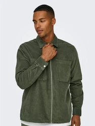 ONLY & SONS Langarmhemd Cordjacke Dunkelgrün/Grün/Khaki