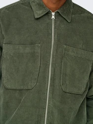 ONLY & SONS Langarmhemd Cordjacke Dunkelgrün/Grün/Khaki