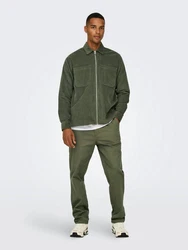 ONLY & SONS Langarmhemd Cordjacke Dunkelgrün/Grün/Khaki