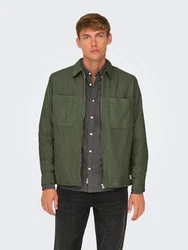 ONLY & SONS Langarmhemd Cordjacke Dunkelgrün/Grün/Khaki