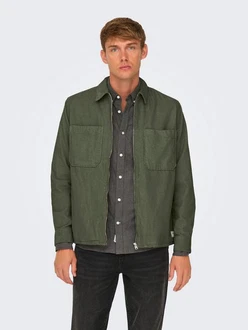 ONLY & SONS Langarmhemd Cordjacke Dunkelgrün/Grün/Khaki