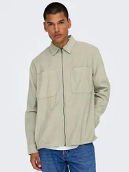 ONLY & SONS Langarmhemd Cordjacke Khaki/Dunkelgrün