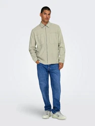 ONLY & SONS Langarmhemd Cordjacke Khaki/Dunkelgrün