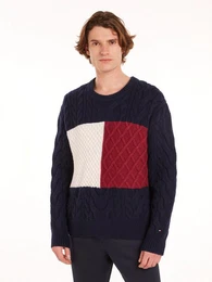 Rundhalspullover CABLE FLAG SWEATER mit Colorblocking-Design vorne