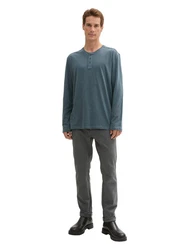 TOM TAILOR Henleyshirt mit Henley Ausschnitt Grau/Hellgrau