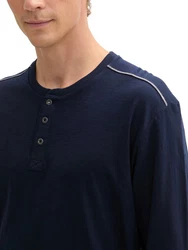 TOM TAILOR Henleyshirt mit Henley Ausschnitt Dunkelblau/Blau/Lila